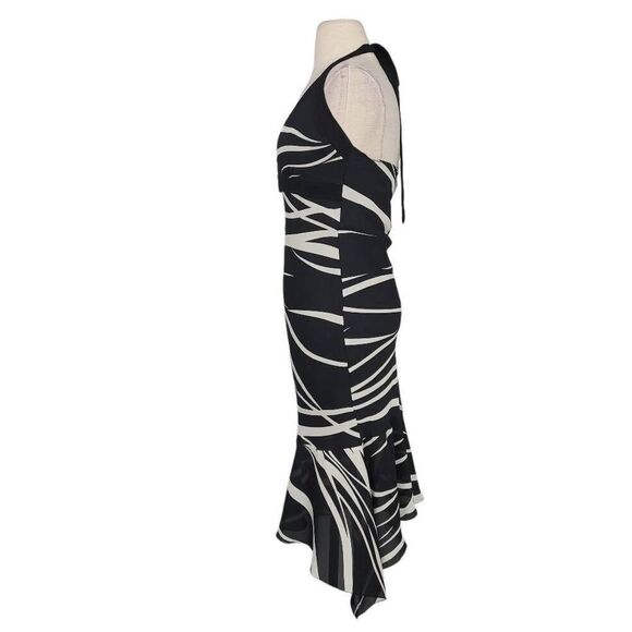 Vtg 90s Charlotte Russe Asymmetrical Halter Dress Sz 2XS Black White‎ Zebra USA - Picture 4 of 9